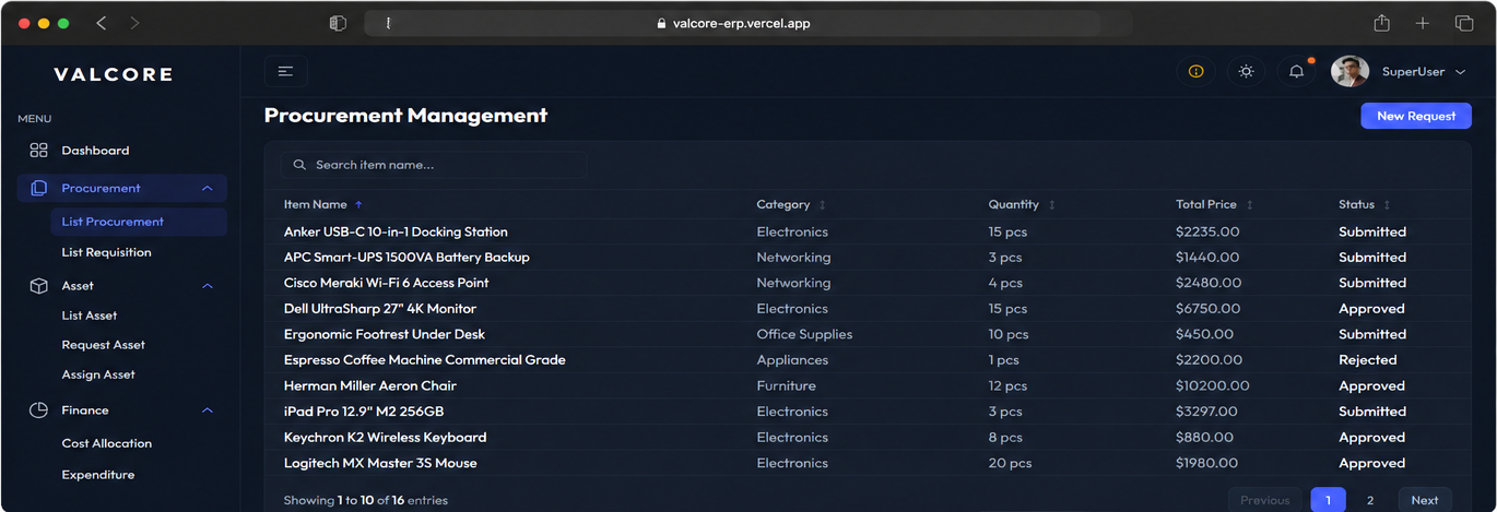 Procurement Management Interface